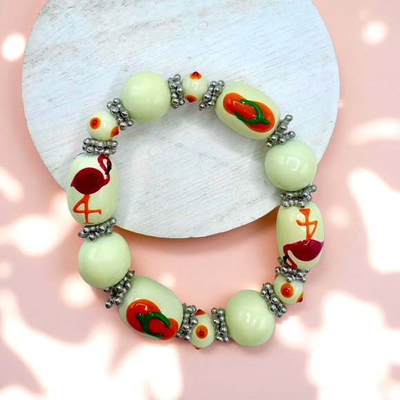 Flamingos & Flip-flops Beaded  Beach Bracelet - Picture 1 of 7